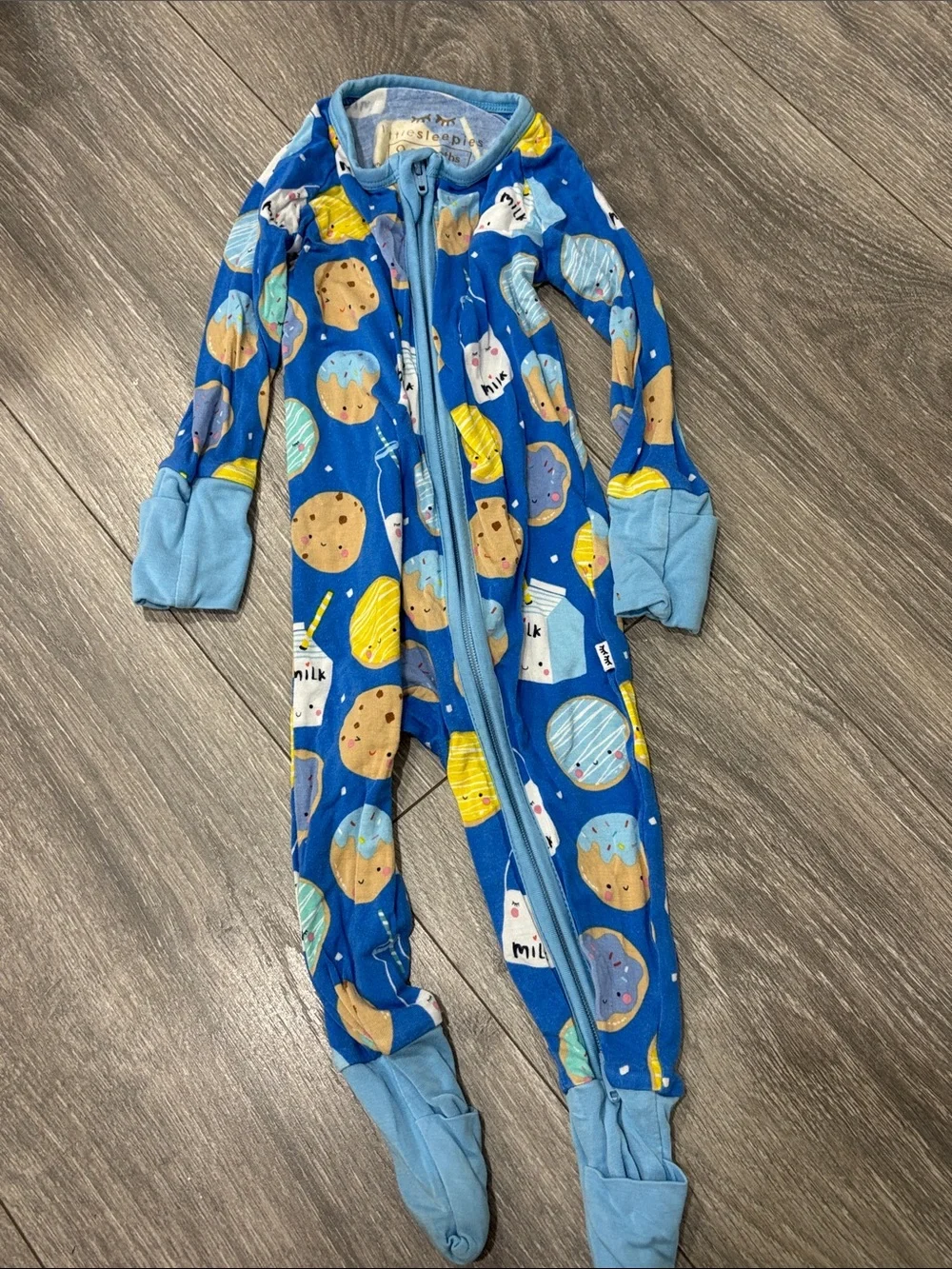 Blue Cookie & Milk Print Kids One-Piece Pajama Little Sleepies